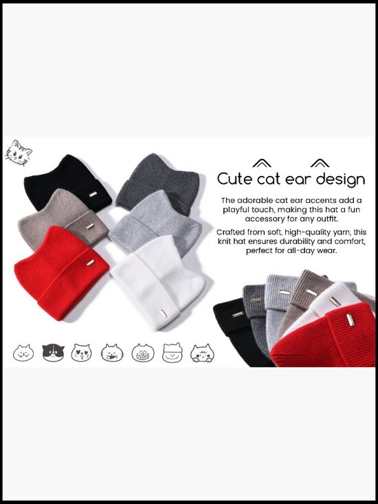 Cat Ear Knit Beanie Hat - Soft Warm Skull Cap for Women and Men main image 5